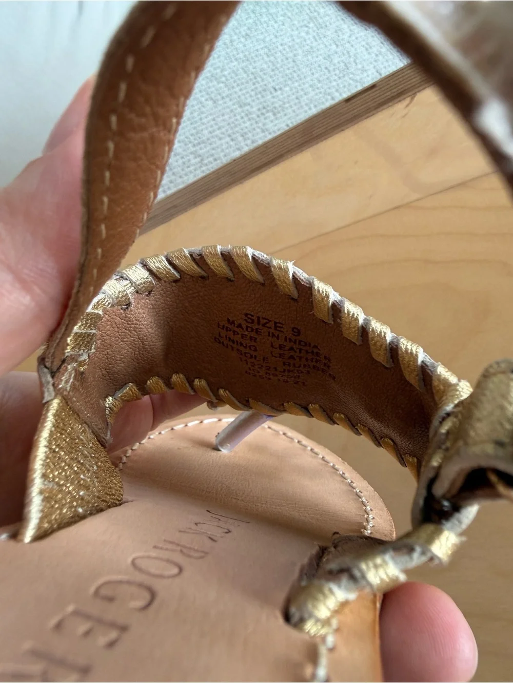 Jack Rogers Gold Leather Floral T-Strap Sandals - Kids